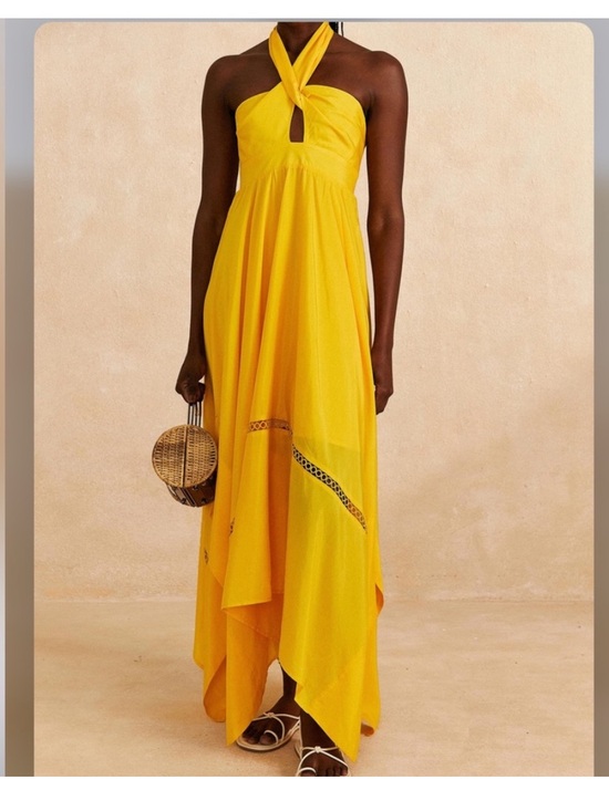 FARM Rio Dresses & Skirts - NWT Farm Rio Yellow Sleeveless Halter Maxi Dress Summer Asymmetrical Dress